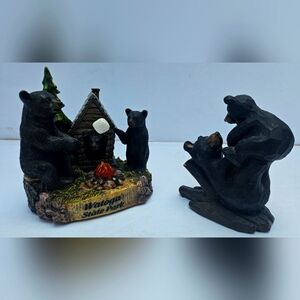 DeLeon Collections Black Bear Rustic Happy Campers Ceramic Bear Figurines Lot Of